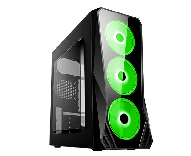 Игровой корпус: De Tech C3148 S USB 2.0 Green Прозрачная боковая панель