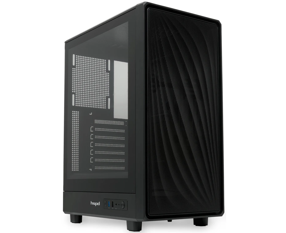 Корпус HSPD M510 (M510-TGBK), без БП, Mesh Mid Tower, Black, TG, 0.5 SPCC, no fans ATX, m ITX 180/280/160mm 1x2.5", 7x PCI 1x USB-A 3.0, 1.0 517x