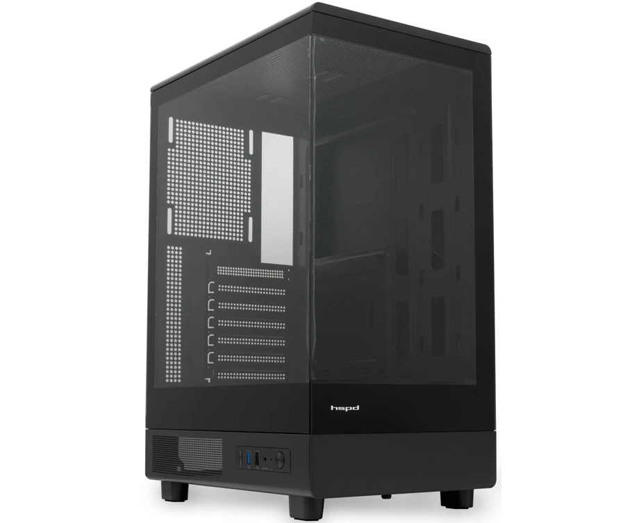 Корпус HSPD F510 (F510-TGBK), без БП, Panoramic Mid Tower, Black, TG, 0.5 SPCC, no fans ATX, m ITX 180/280/160mm 1x2.5", 7x PCI 1x USB-A 3.0, 1.0