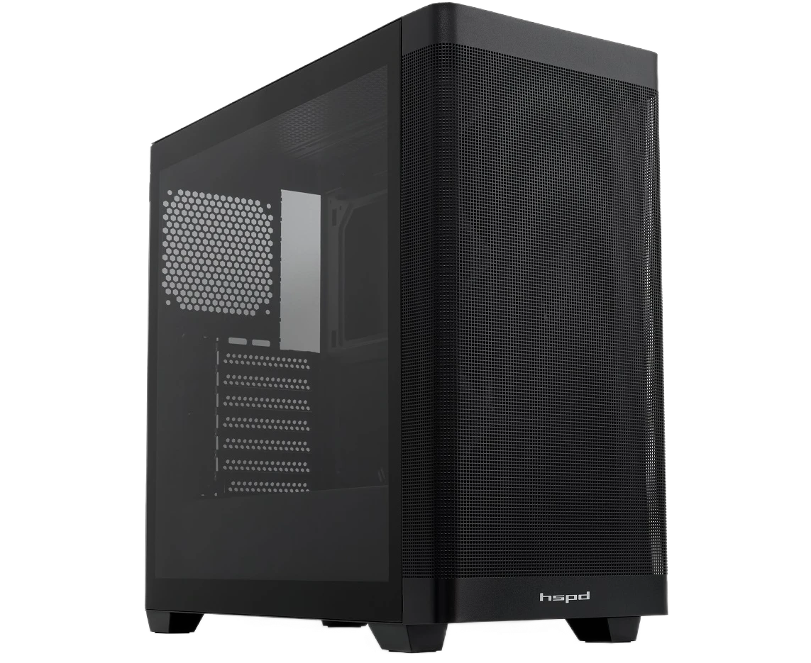 Корпус HSPD M740 (M740-TGBK), без БП, Mesh Mid Tower, Black, TG, 0.6 SPCC, no fans, E-ATX, ATX, m ITX, 170/400/200mm, 4x2.5", 2x3.5"