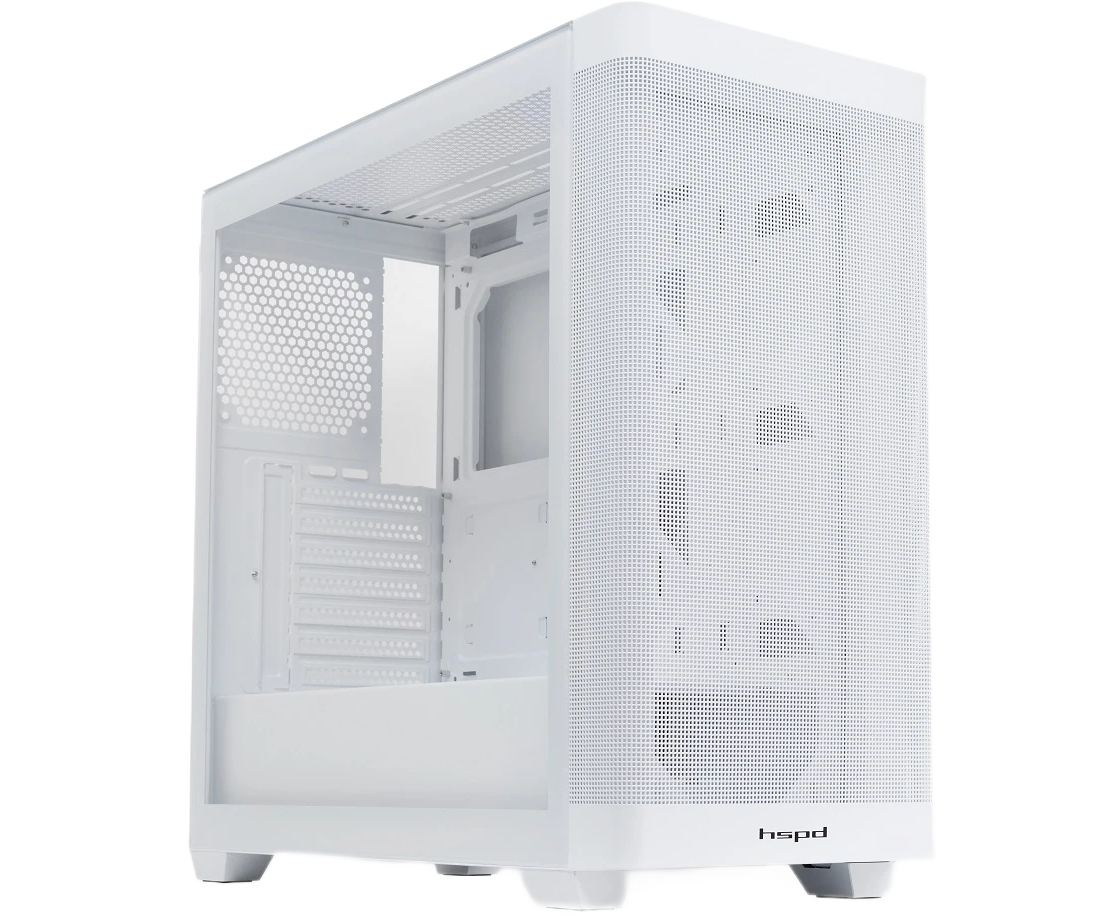 Корпус HSPD M740 (M740-TGWH), без БП, Mesh Mid Tower, White, TG, 0.6 SPCC, no fans, E-ATX, ATX, m ITX, 170/400/200mm, 4x2.5", 2x3.5"