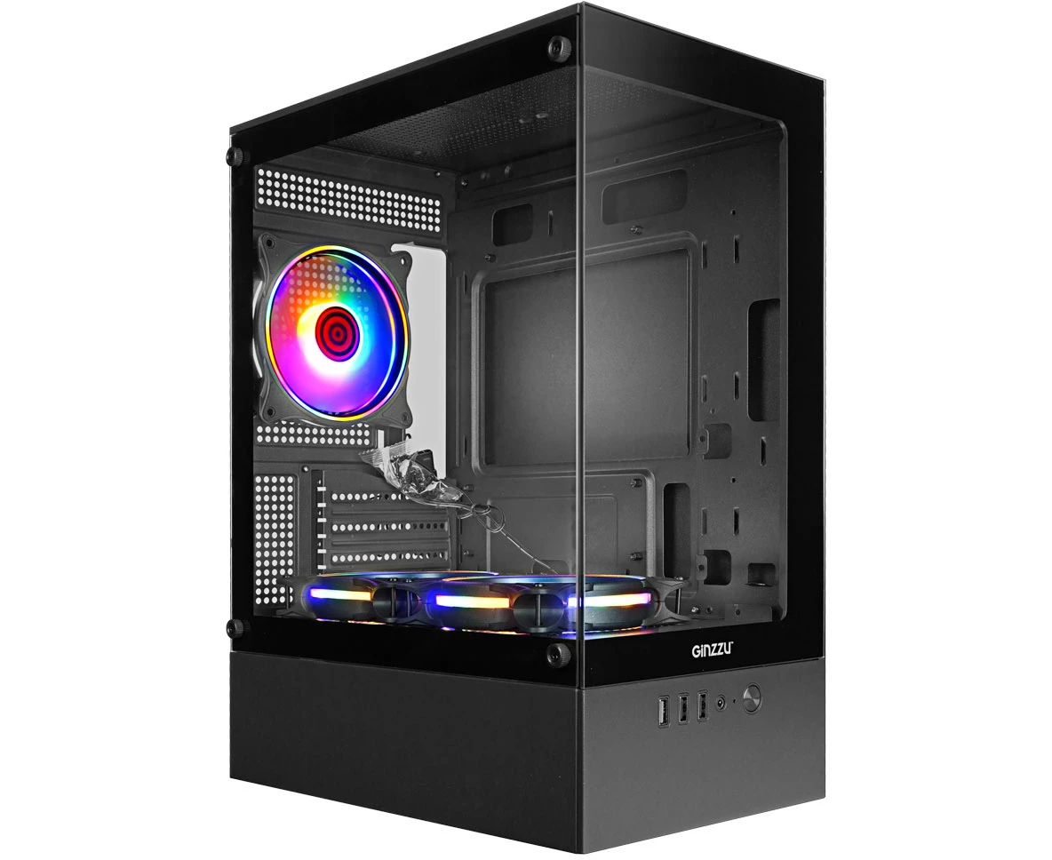 Корпус Ginzzu CL475 m ATX Fan 3*12 LC4 передняя панель cтекло