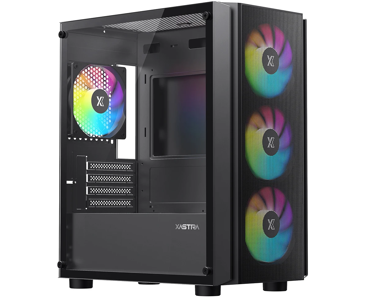 Корпус XASTRA A402 M 4 ARGB Black (A402 M-4 FC12 A-BK) m ATX/Mesh/full-size TG/ 4x120mm ARGB PWM fans