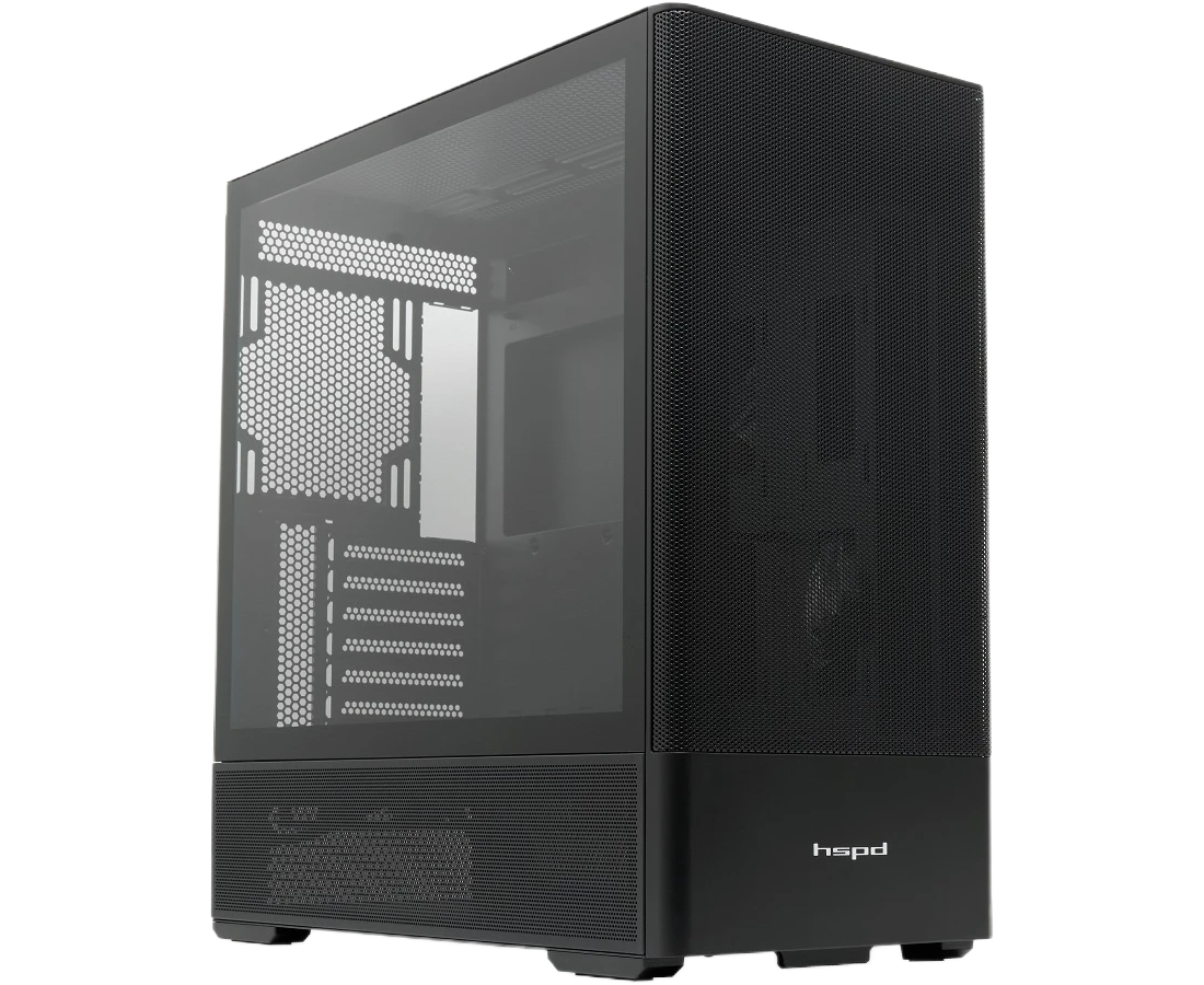 Корпус HSPD M712 (M712-TGBK) без БП, Mesh Mid Tower, Black, TG, 0.6 SPCC, no fans, E-ATX, ATX, m ITX, 175/410/160mm, 2x2.5", 7x PCI