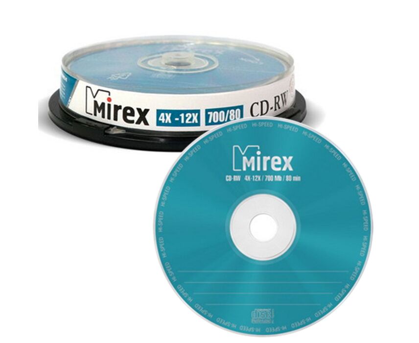 Диск CD-RW Mirex 700 Mb, (203384) 12х, Cake Box (10)