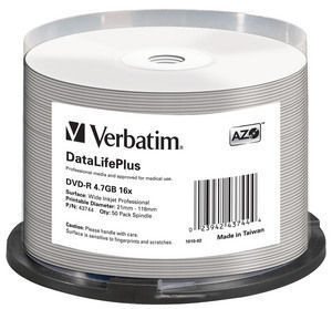 Диск DVD-R Verbatim 4.7 Gb 16x Data Life (50шт) (43791)