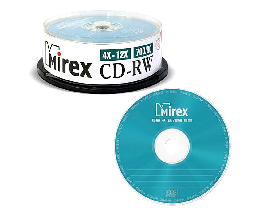 Диск CD-RW Mirex 700 Mb, (202349) 12х, Cake Box (25)