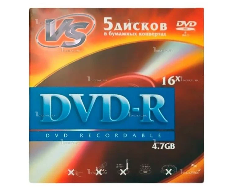 Диск DVD-R VS (VSDVDRK501) 4.7 Gb, 16x, Бум.конверт (5), (5/250)