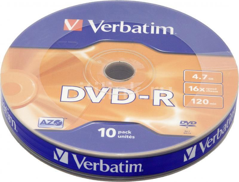 Диск DVD-R Verbatim 4.7 Gb 16x bulk (10шт) (43729)