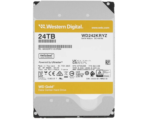 HDD Western Digital Gold WD242 KRYZ, 3.5" 24 TB SATA 6 Gb/s 7200 RPM 512 MB