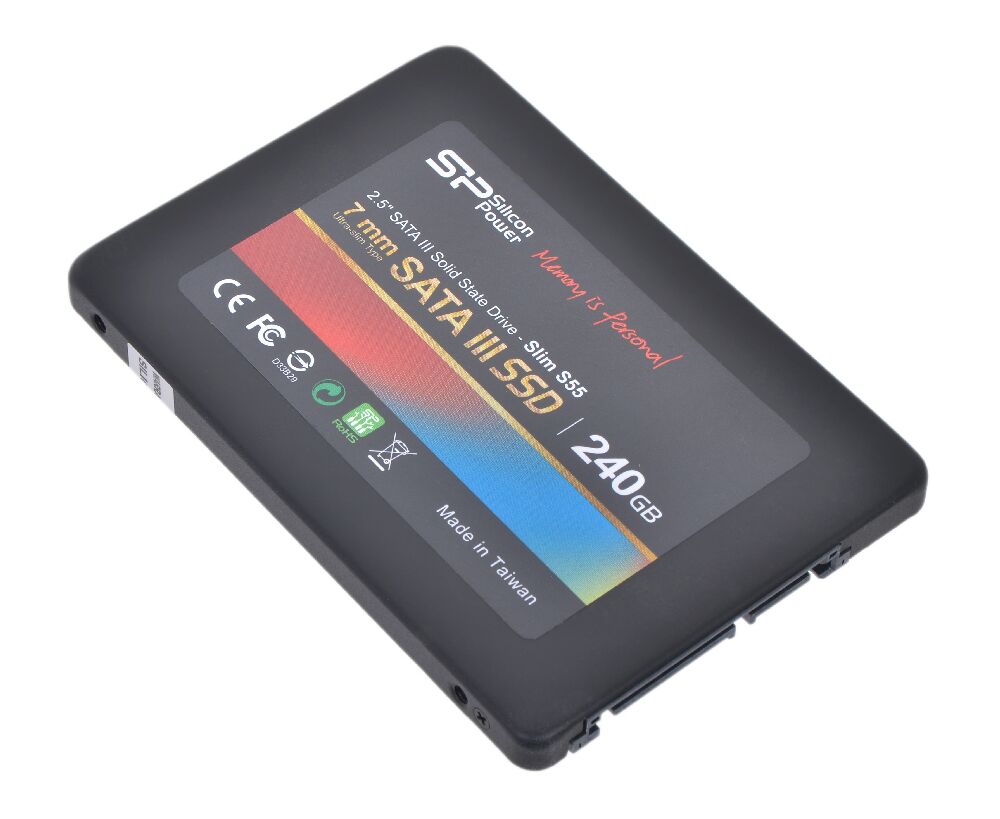 SSD 2.5" 240 GB SATA3 Silicon Power Slim S55, box (SP240 GBSS3 S55 S25) (7 mm, TLC, Phison PS3108-S8, R/W: up to 556/480 MB/s, Write 4 KB (max): 80000 IOPS)