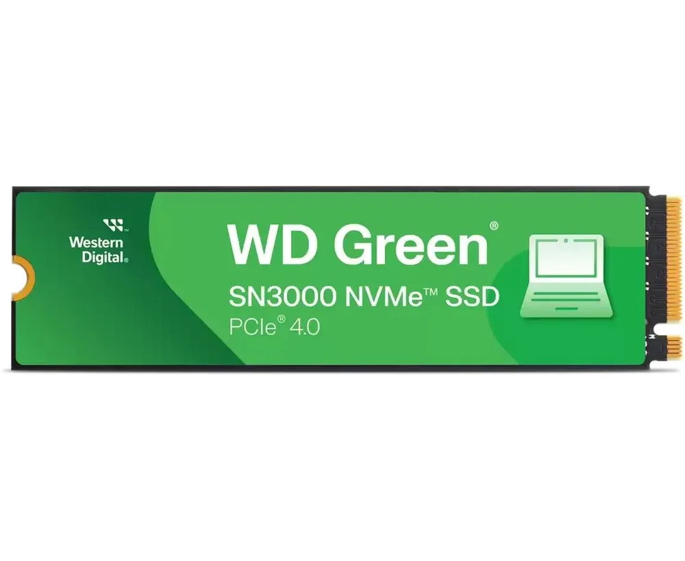 SSD WD Green SN3000 WDS100 T4 G0 E, 1000 GB, M.2(22x80mm), NV Me, PC Ie 4.0 x4, QLC, R/W 5000/4200 MB/s, TBW 150, DWPD 0.1 (12 мес.)