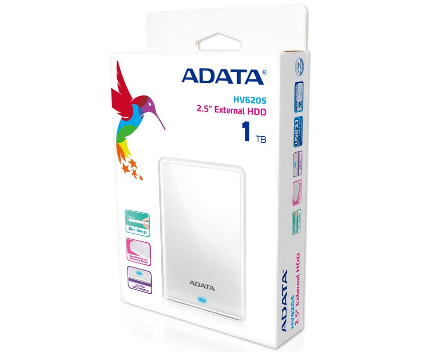 HDD ext 2,5" 1.0 TB USB3.1 ADATA Slim HV620 S, белый (AHV620 S-1 TU31-CWH)