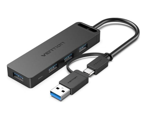 Концентратор Vention CHTBB OTG USB-C+USB 3.0/4x USB 3.0 порта черный 0.15м