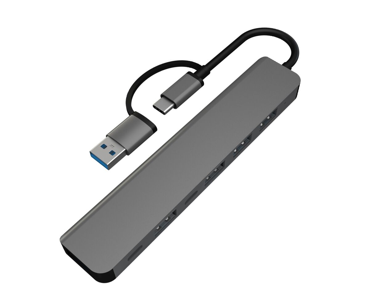 Мульти Хаб PERO MH06, USB-С/USB-A TO 2x USB-C + USB 3.0 + 4x USB 2.0, серый