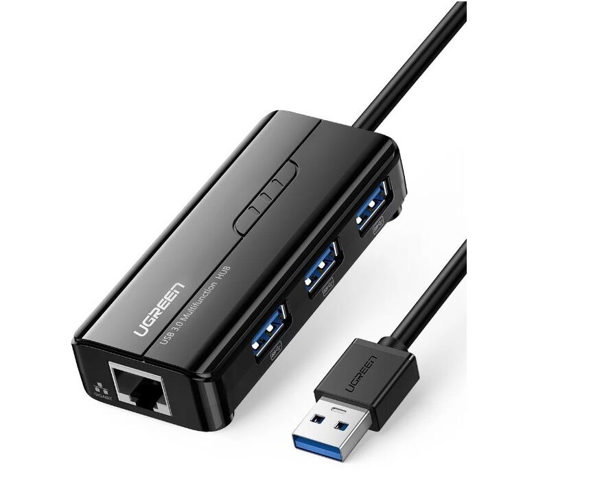 Адаптер сетевой U Green 20265 USB 3.0 Hub with Gigabit Ethernet Adapter черный