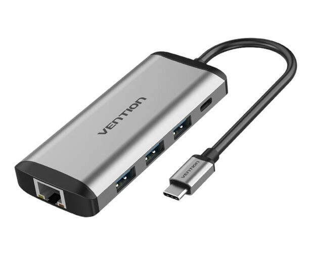 Мультифункциональный хаб Vention THAHB USB Type C 9 в 1 Type-C M/HDMI F+USB 3.0+TF F+SD F+RJ45+mini jack 3.5 mm F