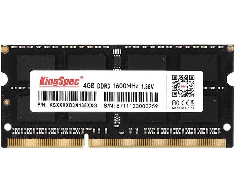 ОЗУ Kingspec KS1600 D3 N13504 G DDR3 4 Gb 1600 M Hz RTL PC3-12800 CL11 SO-DIMM 204-pin 1.35 В