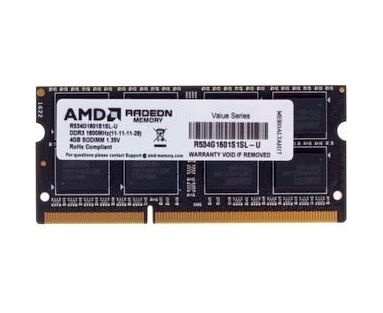 ОЗУ AMD Radeon (R534 G1601 S1 SL-U) 4 GB DDR3 L 1600 SO DIMM R5 Entertainment Series Black Non-ECC, CL11, 1.35 V, Retail