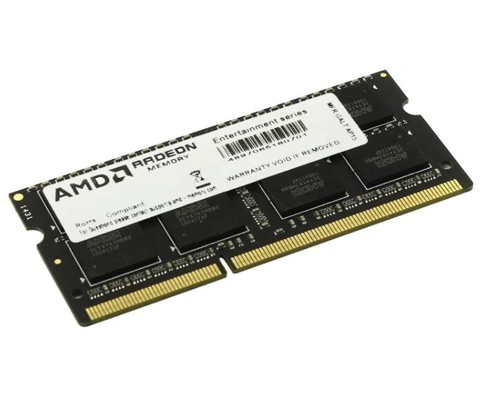 ОЗУ AMD Radeon R5 Entertainment Series Black(R538 G1601 S2 SL-U) 8 GB DDR3 L 1600 SO DIMM Non-ECC, CL11, 1.35 V, Retail