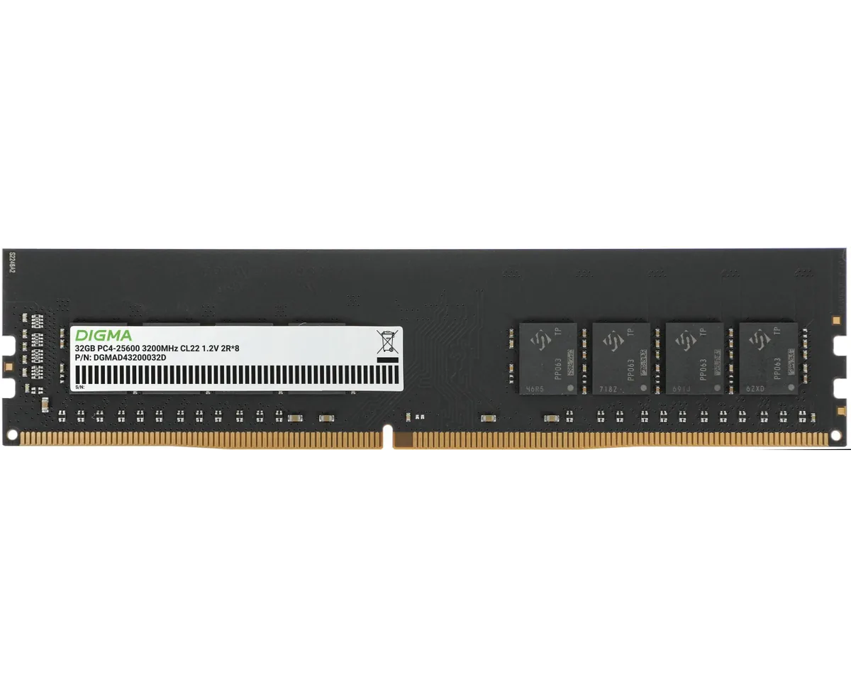 ОЗУ Digma DGMAD43200032 D DDR4 32 GB 3200 M Hz RTL PC4-25600 CL22 DIMM 288-pin 1.2 В dual rank Ret