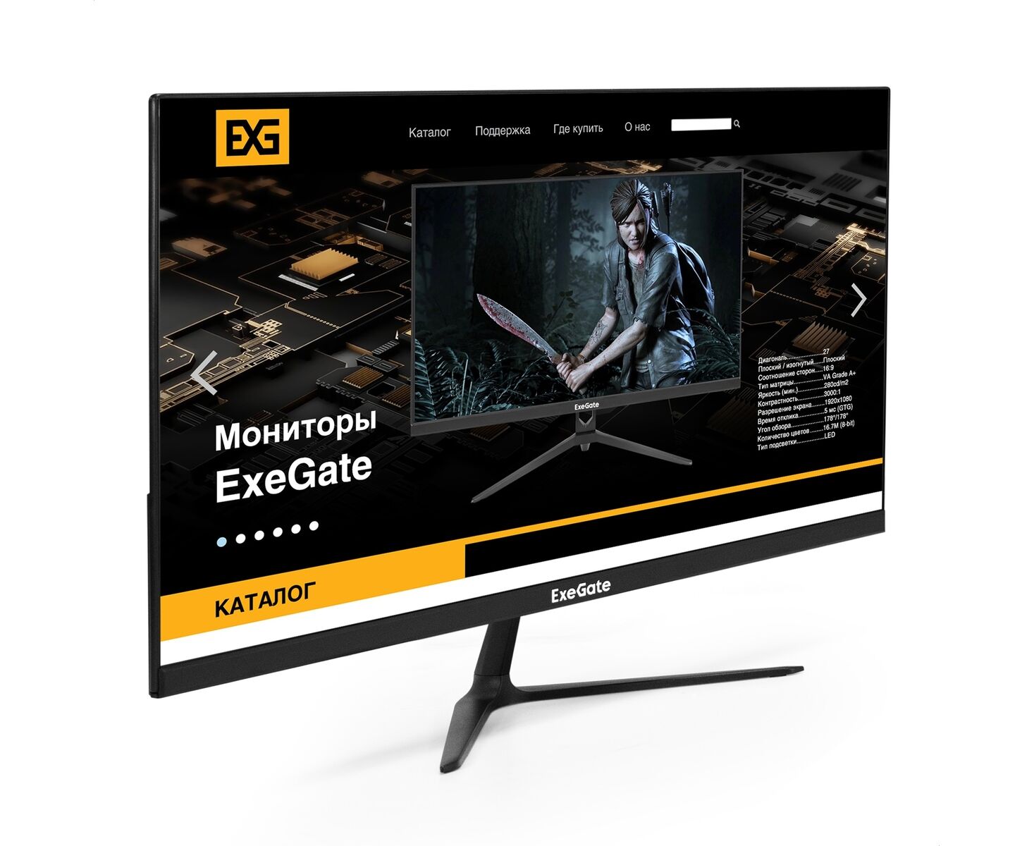 Монитор 23.8" Exe Gate Smart View EP2400 A (IPS LED Grade A+, FHD, 1920x1080@75 Гц, 16:9, 250cd/m2, 1000:1, 178°/178°, 5ms, D-Sub, HDMI1.4, Audio-out, встроенный БП, Free Sync, Flicker-free, Low Bl...