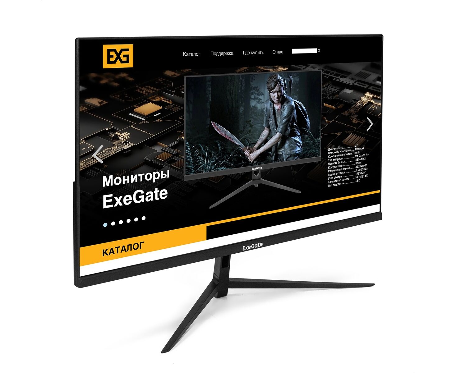 Монитор 27" Exe Gate Smart View EP2707 TA (IPS LED Grade A+, FHD, 1920x1080@75 Гц, 16:9, 250cd/m2, 1000:1, 178°/178°, 5ms, D-Sub, HDMI1.4, Display Port, Audio-out, встроенный БП, Free Sync, Flicker...