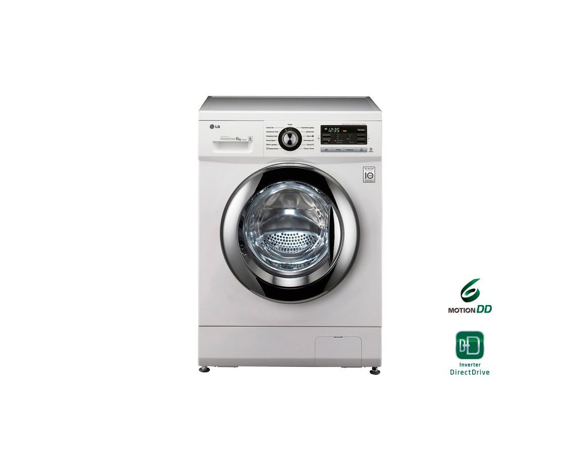 Стиральная машина LG F1096 ND3 85x60x44см Класс: A+ загр.фронтальная макс.:6кг белый 1000 об/мин, барабан серебристый, дисплей