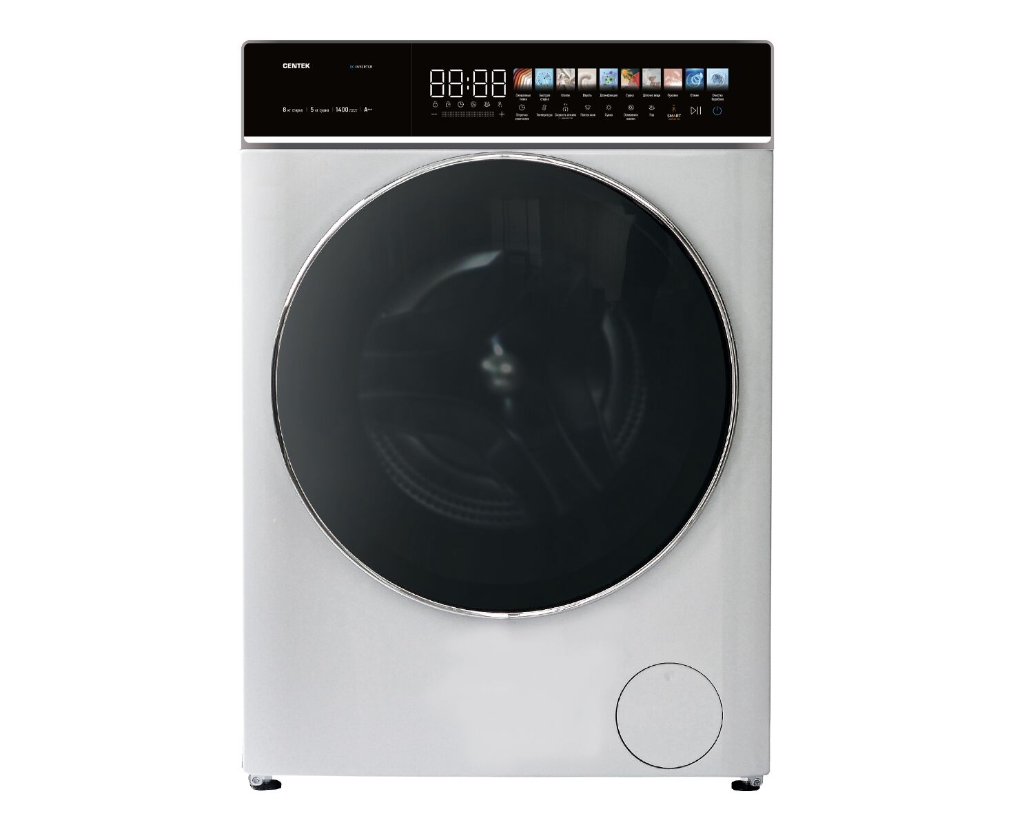 Стиральная машина Centek CT-1944 (белый) 1400 /8кг/ 52см /11прог /Диспл/INVERTER/Сушка 5кг/Пар/A+++