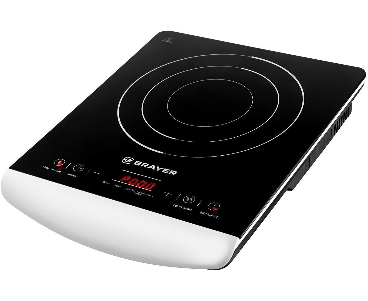 Плитка индукционная BRAYER BR2801 настольная. 1 конфорка, 2000 Вт, закаленное стекло, сенсорное управ