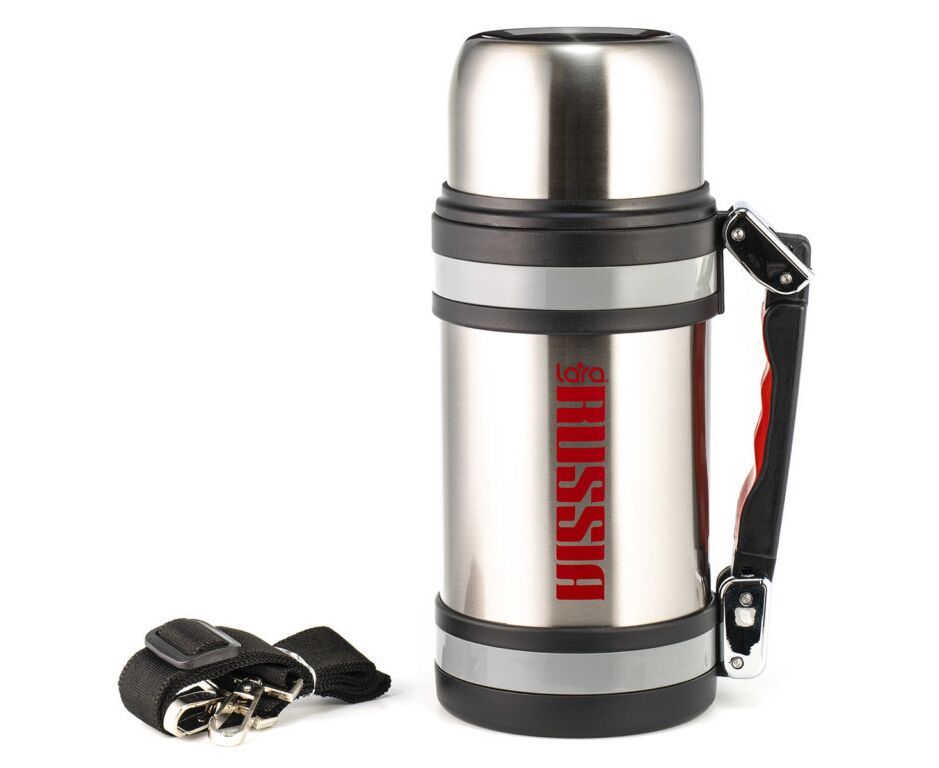 Термос LARA LR04-04 (сталь) 1500мл, sport line ручка, ремешок, двойные стенки, широкое горло, кнопка