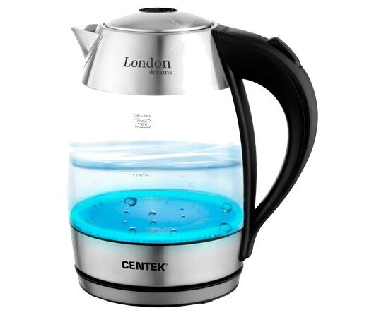Чайник Centek СТ-0059 London. стекло. 1 вл. 2200 Вт. LED подсветка. отделка нерж