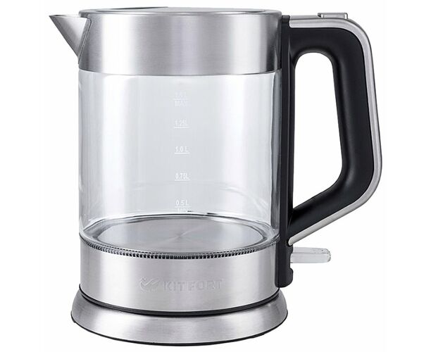 Чайник Kitfort КТ-617 1.5л. 2200 Вт серебристый/черный (нержавеющая сталь/стекло)