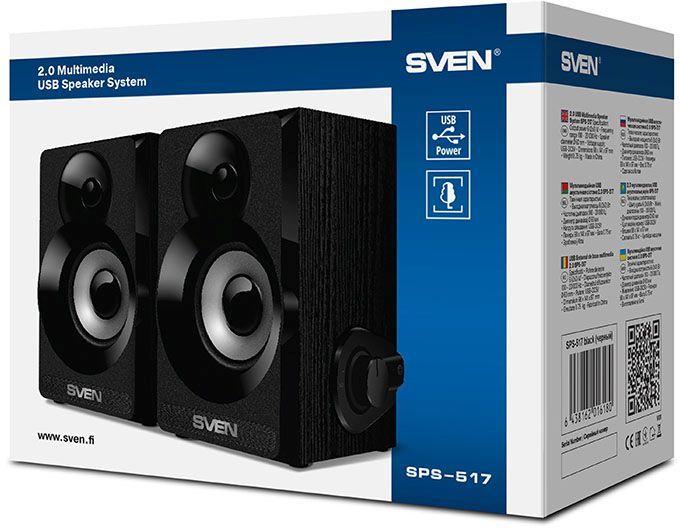 Акустическая система 2.0 SVEN SPS-517 USB, мощность 2x3 Вт(RMS) черный