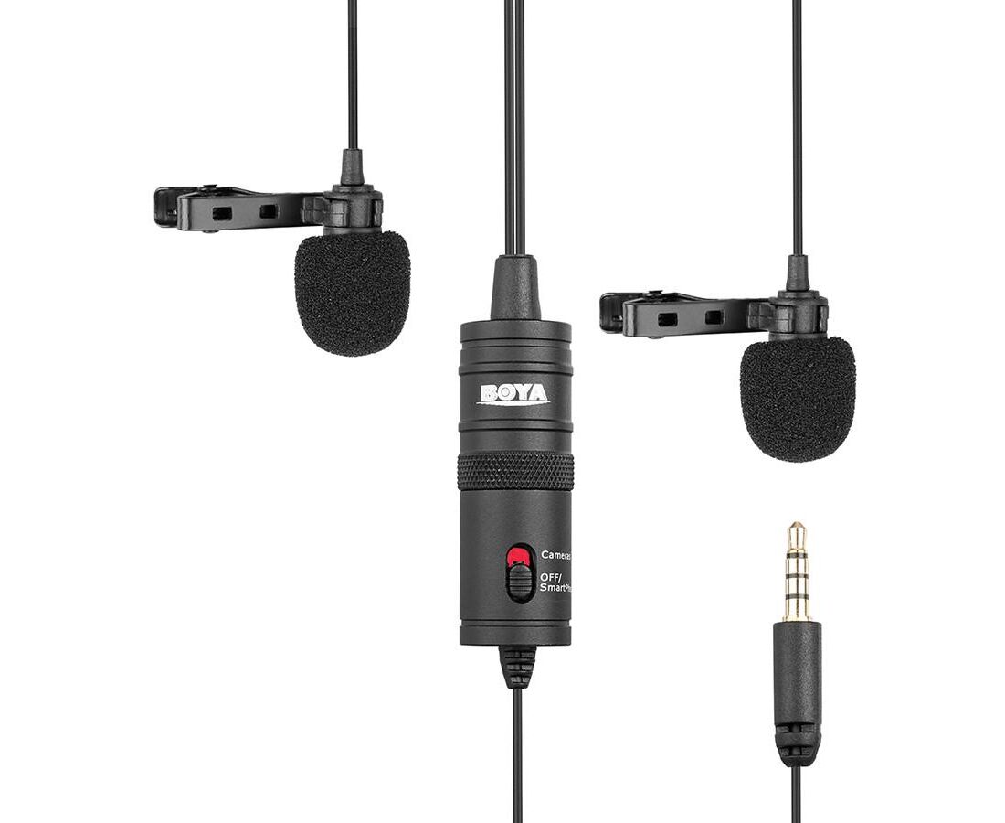 Микрофон BOYA BY-M1 DM, петличный, Jack 3.5mm, черный, двойной всенаправленный (B)