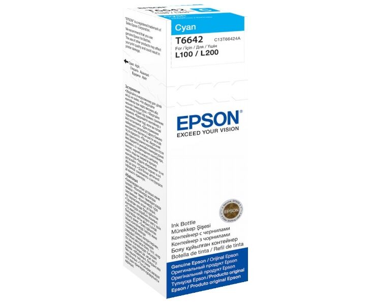 Чернила Epson L100/L200/L110/L120/L1300/L210/L222/L300/L312/L350/L355/L362/L456/L550/L555/L566 (O) C13 T66424 A, Cyan, 70ml