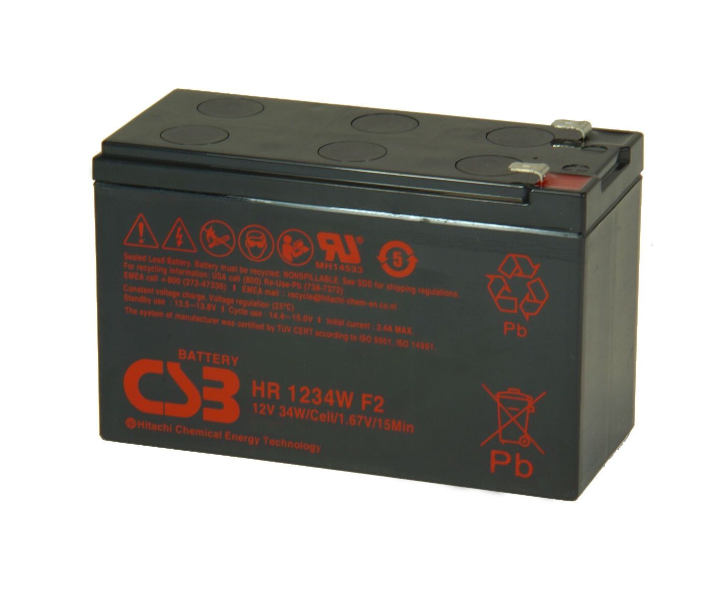 АКБ 12 В 6.4 Ач CSB High Rate HR1224 W, 24 W/cell, 77 Whr, 1.95 kg, H98x L151x W51 mm