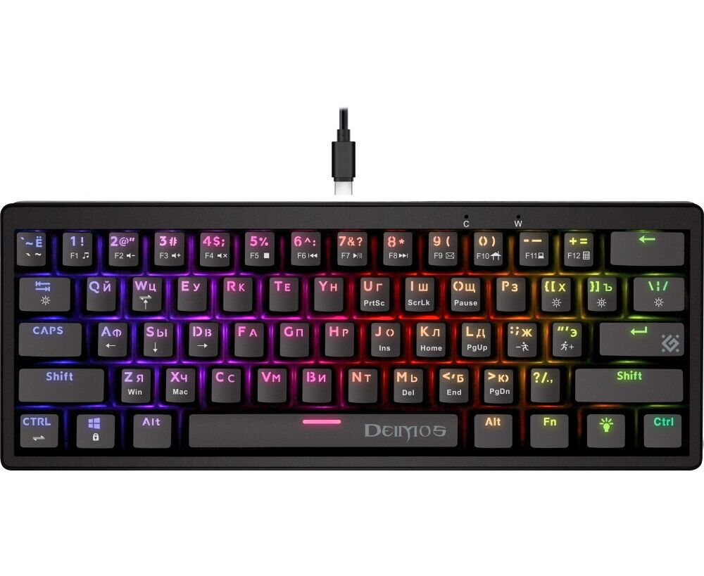 Клавиатура механическая DEFENDER Deimos GK-303 RU,RGB,61кн,розов.свитчи,черн. 45303