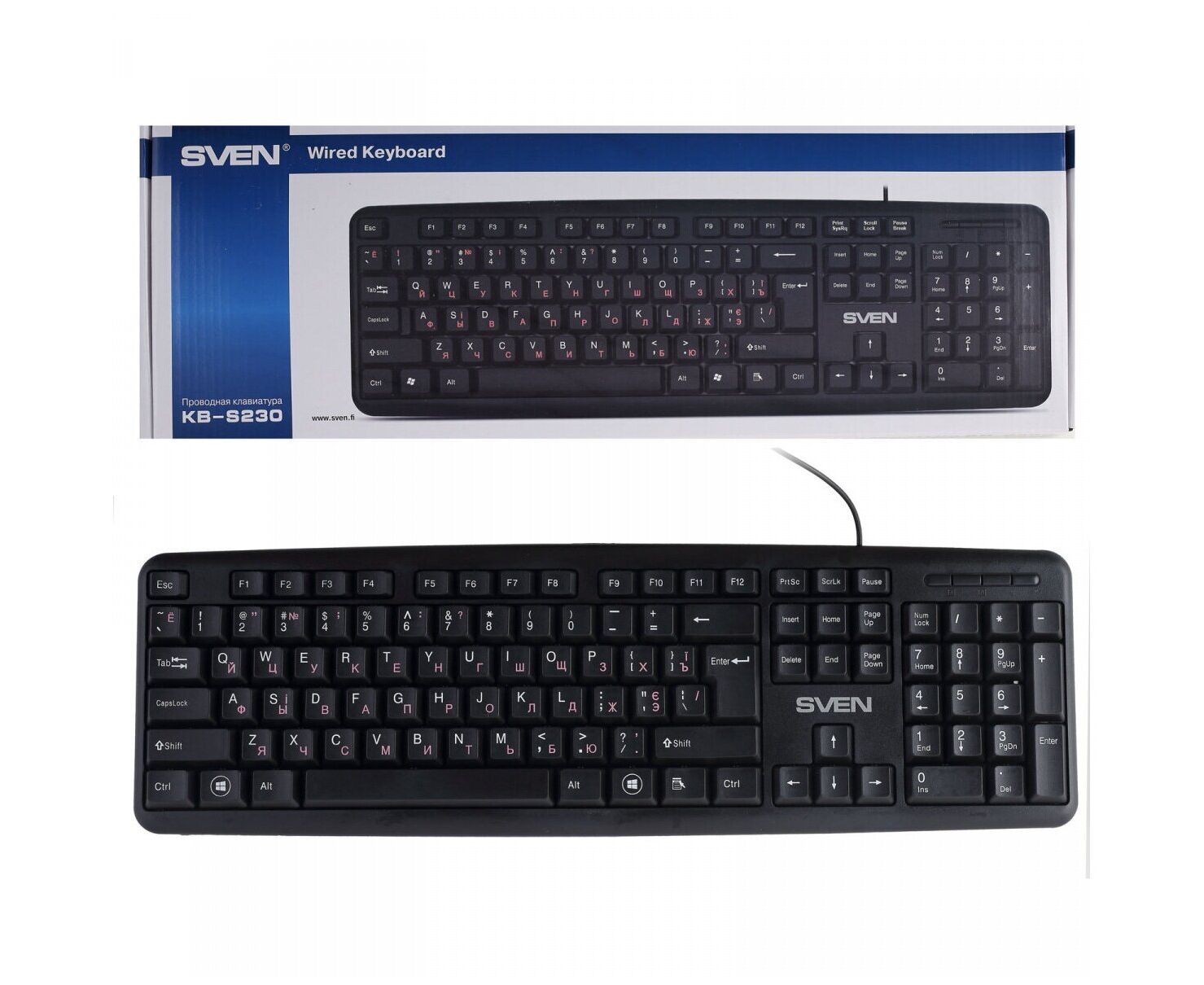 Клавиатура SVEN KB-S230 (104 кл, каб. 2м), чёрная (SV-018399)