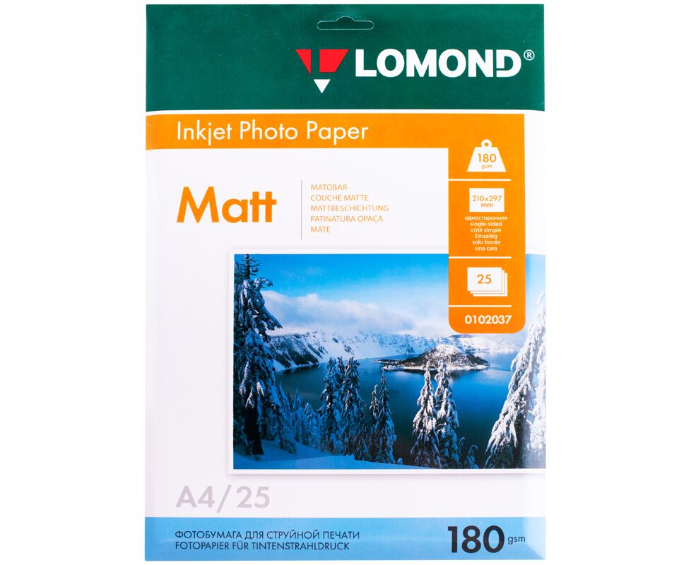 Фотобумага Lomond 0102037 A4/180г/м 2/25л./белый матовое для струйной печати