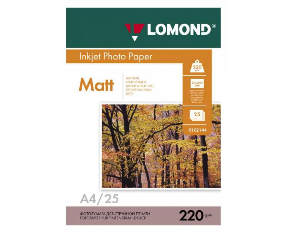 Фотобумага Lomond 0102148 A4/220г/м 2/25л./белый матовое/матовое для струйной печати