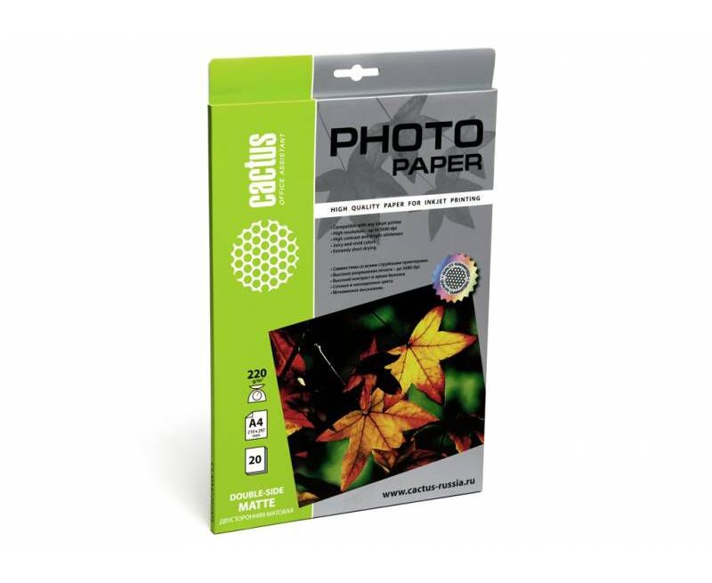 Фотобумага Cactus CS-MA422020 DS A4/220г/м 2/20л/белый матовое/матовое для струйной печати