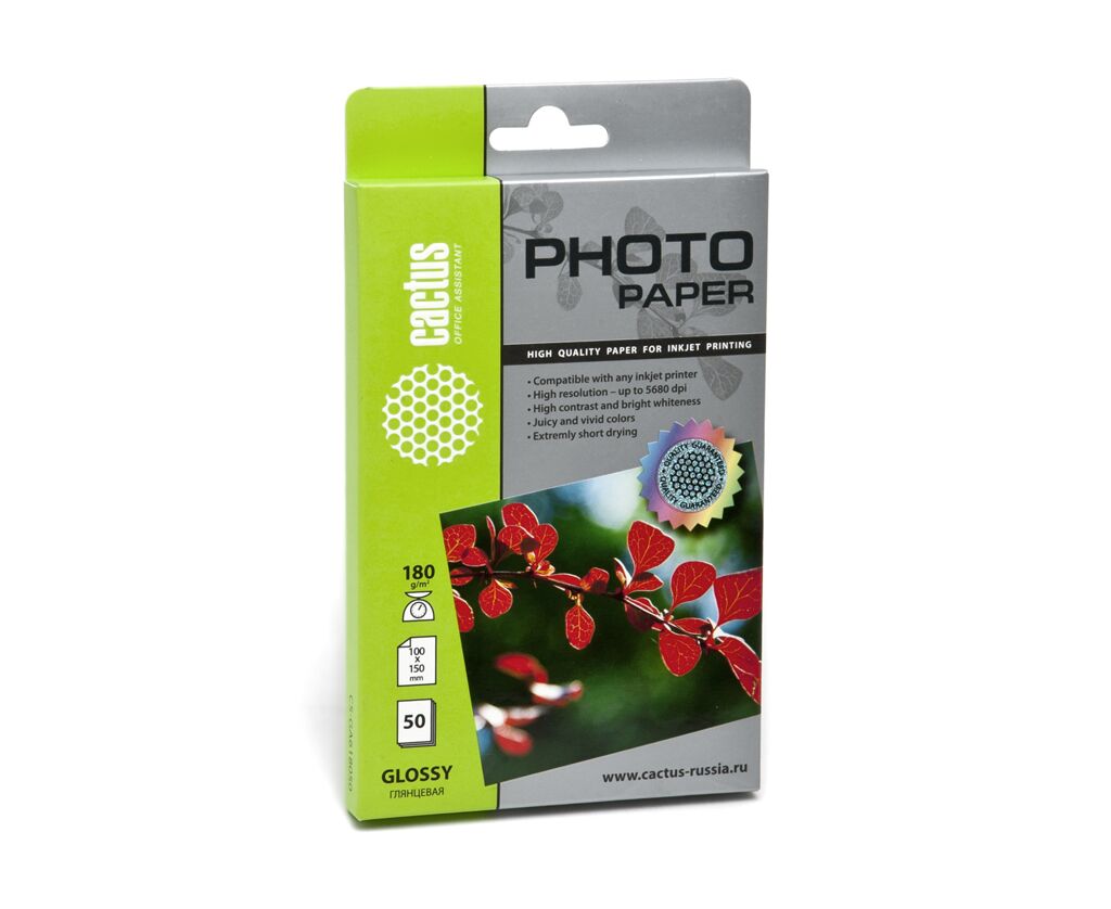 Фотобумага Cactus CS-GA6180500 10x15/180г/м 2/500л/белый глянцевое для струйной печати