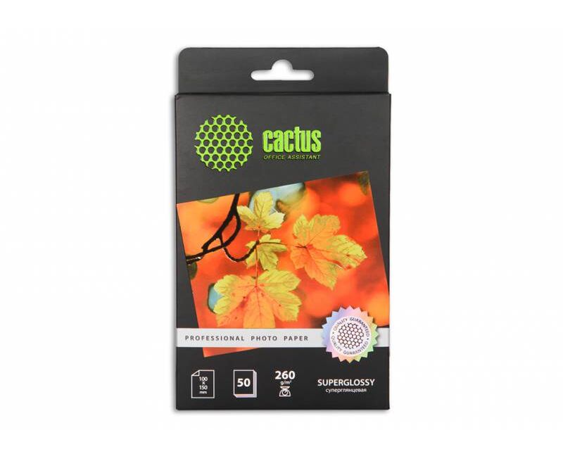 Фотобумага Cactus Prof CS-HGA626050 10x15/260г/м 2/50л/белый глянцевое для струйной печати