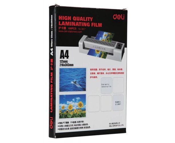 Пленка для ламинирования Deli 125мкм A4 (100шт) глянцевая 216x303мм с клеящим слоем E3817