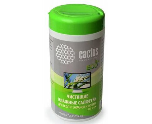 Салфетки Cactus CS-1001 PE для экранов и оптики туба 100шт влажных
