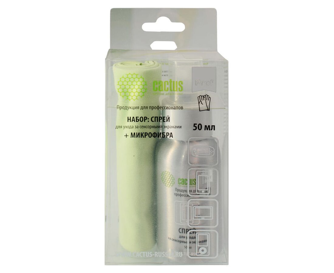Чистящий набор салфетки и спрей Cactus CSP-S3001 AL для экранов и оптики 1шт 25х 25см 50мл