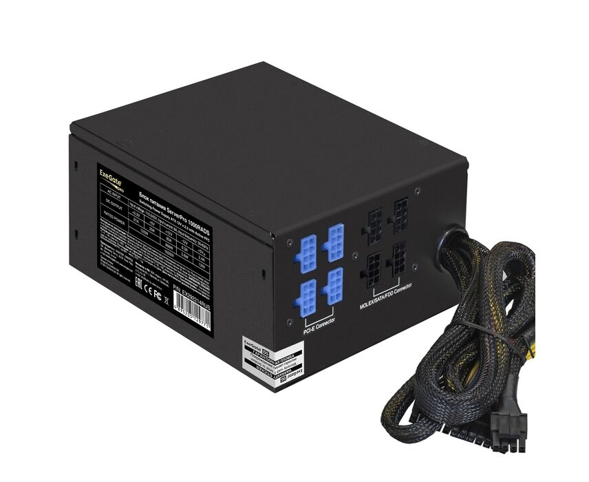 Блок питания Exe Gate Server PRO-1000 RADS EX292214 RUS 1000 W (ATX, for 3 U+ cases, APFC, КПД 82 (80 Plus), 14cm fan, 24pin, 2(4+4)pin, PC Ie, 5x SATA