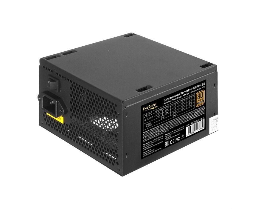 Блок питания Exe Gate Server PRO 80 Plus Bronze 600 PPH-SE EX292204 RUS 600 W (ATX, for 3 U+ cases, APFC, КПД 89 (80 Plus Bronze), 12cm fan