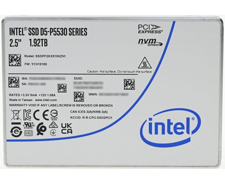 SSD Intel D5-P5530 Series PF2 KX019 XZN1 (1.92 TB, 2.5in PC Ie 4.0 x4, TLC)